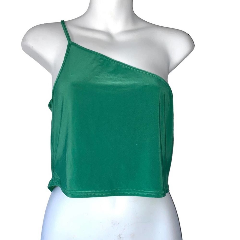 NWT Pretty Little Thing Slinky One Shoulder Crop Top Green Size 14 !